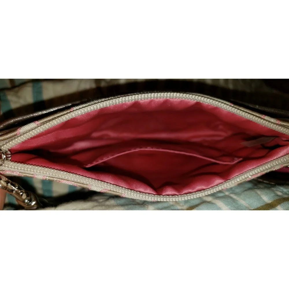 Tan and Pink Canvas Coach Wristlet